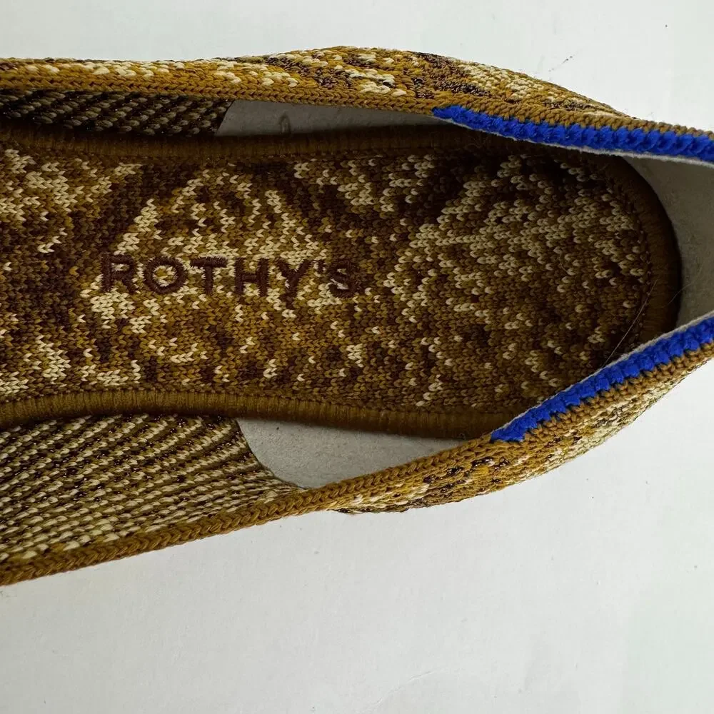 Rothy's The Loafer Fabric Knit Slip-On Flats Shoes in Bronze Metallic Python 9.5